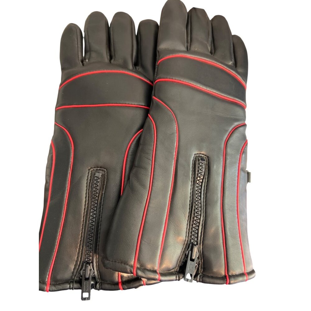 Hatch Faux Leather Men's Gloves Black Red Piping Zipper Faux Fur Lined Sz L NWOT